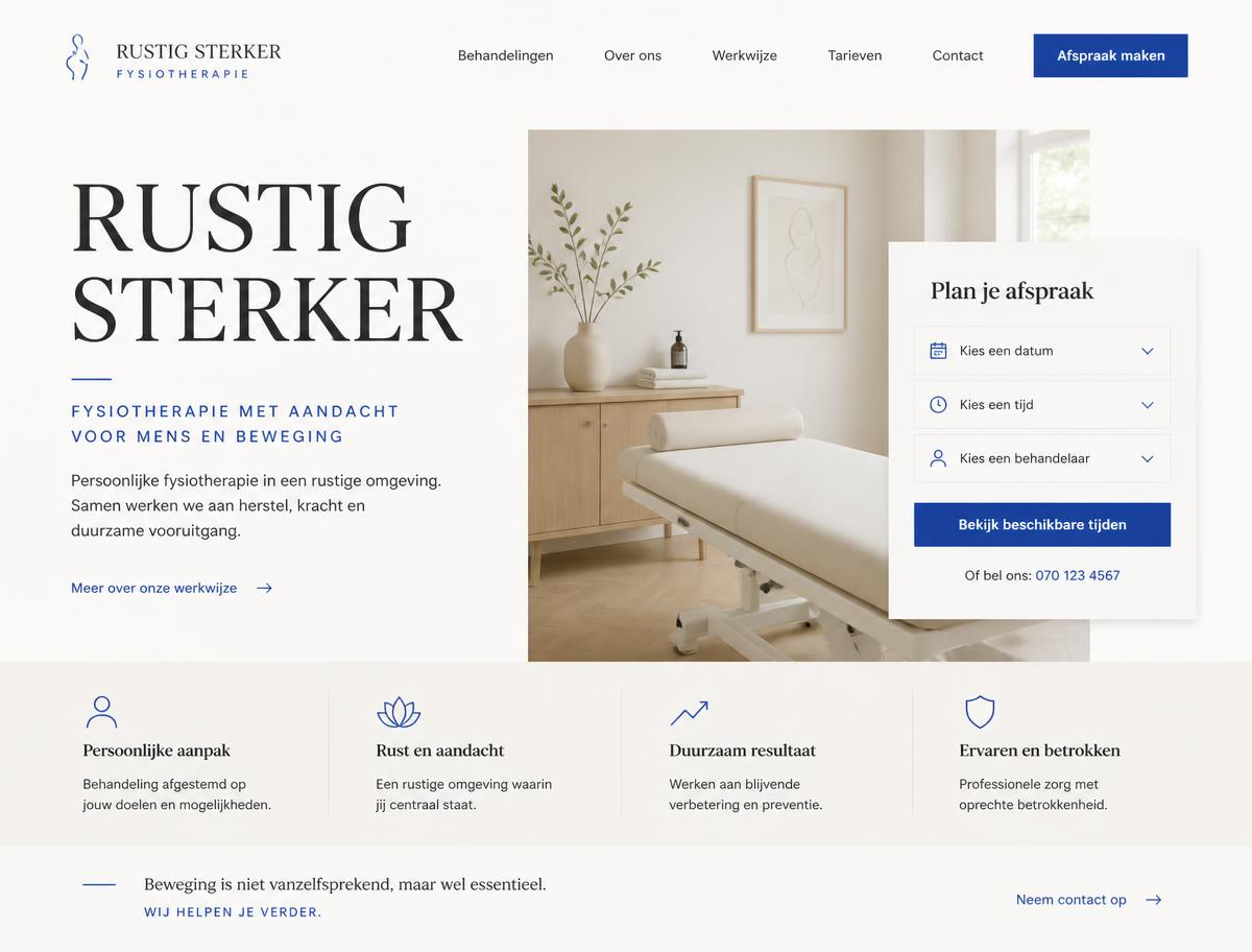 Ontwerpconcept voor Rustig Sterker, fysiotherapie